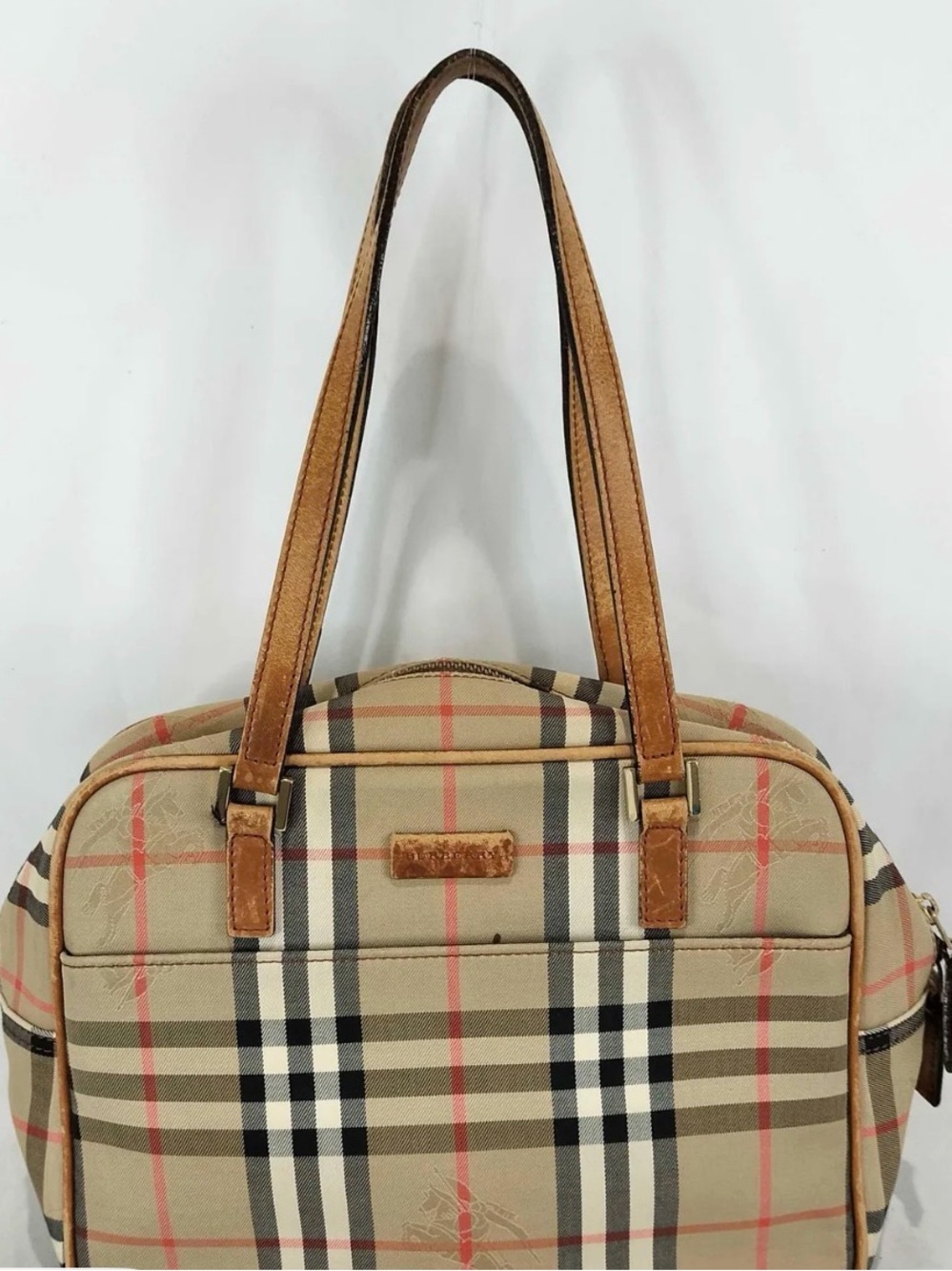 Authentic Burberry Nova Check Canvas Shoulder Tote Bag Beige Plaid Pre owned